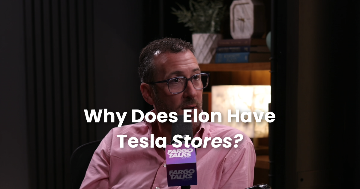 Judd Hoffman speaking on the Fargo Talks podcast, with the on-screen title card reading Why Does Elon Have Tesla Stores