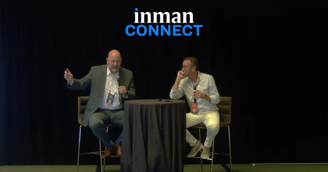 Phil Hawkins, CEO of the California Association of REALTORS, speaking on stage at Inman Connect while Judd Hoffman, CEO of Ethica AI, listens