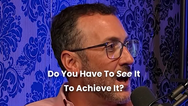 Ethica AI CEO Judd Hoffman mid-sentence and gesturing during the BrandonFromVegas podcast, with the episode title Do You Have To See It To Achieve It set in white over the lower left of the frame.