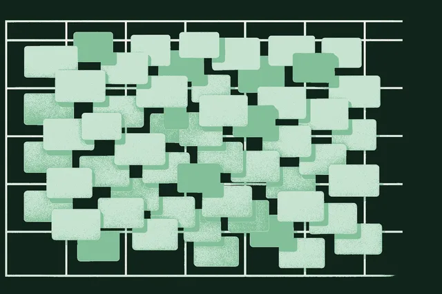 Editorial illustration of an overhead calendar grid completely saturated with overlapping color blocks so dense that no white space remains, evoking quiet overwhelm rather than organized productivity