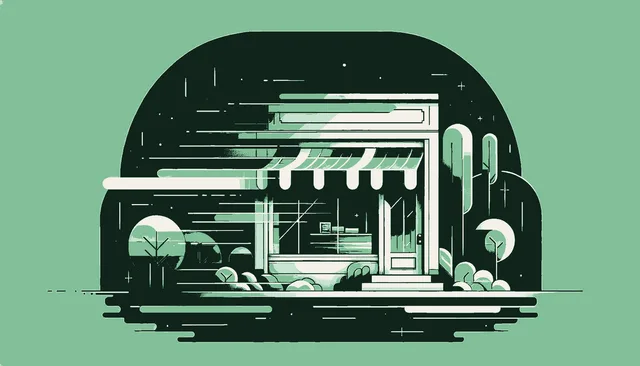 A closed storefront with no opening date while a fast-moving stream of green light passes by on a parallel track